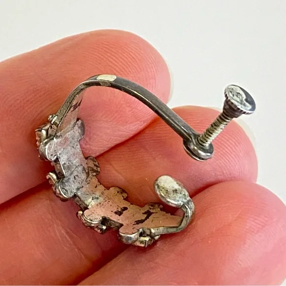 Vintage Sterling Silver Turquoise Screw Back Earrings Hoop Southwestern Native - Picture 8 of 13